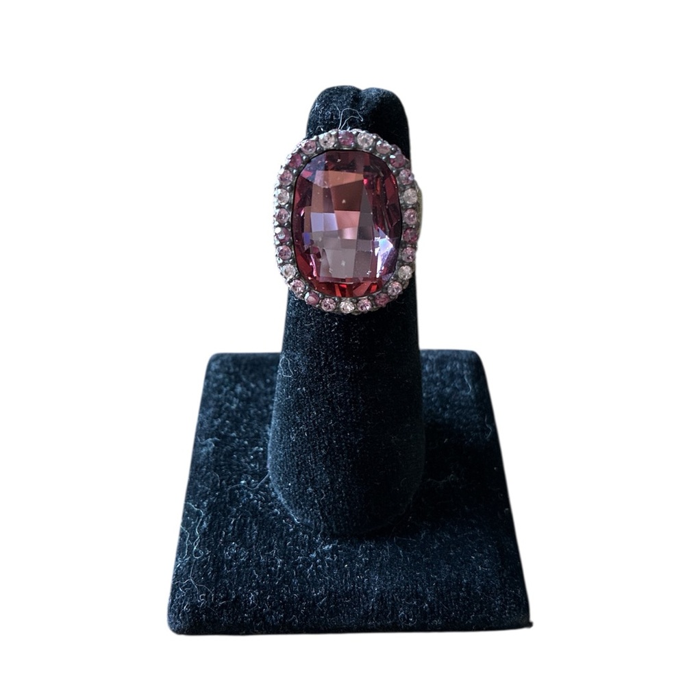 Brighton Crystal Halo Cocktail Ring Statement Sparkling Fancy Chic Pink Size 7